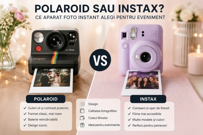Comparatie intre aparatul Polaroid Now Gen 3 si Instax Mini pentru nunti, botezuri si alte evenimente.